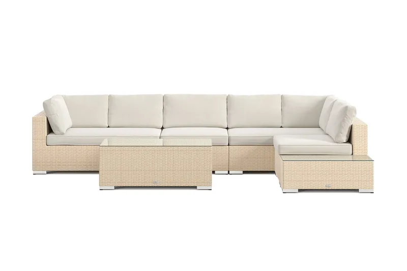 Bahamas utesofa 6-seters vendbar sjeselong med avslutning og bord - Beige - Hagemøbler & utemiljø - Loungemøbler - Loungegrupper