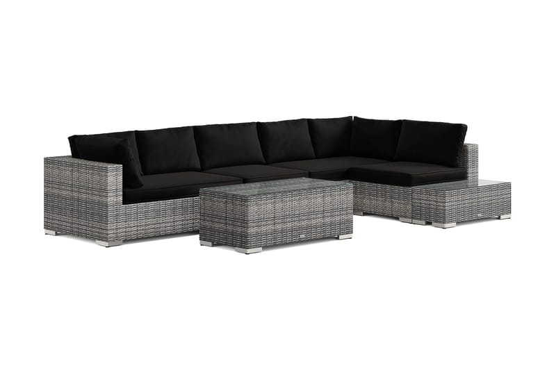 Bahamas utesofa 6-seters vendbar sjeselong med avslutning og bord, Grå