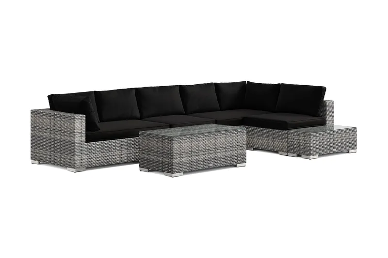 Bahamas utesofa 6-seters vendbar sjeselong med avslutning og bord, Grå