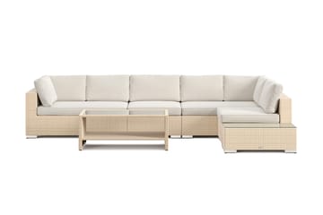 Bahamas utesofa 6-seters vendbar sjeselong med avslutning og bord med hylle - Beige - Hagemøbler & utemiljø - Loungemøbler - Loungegrupper