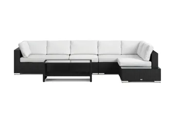 Bahamas utesofa 6-seters vendbar sjeselong med avslutning og bord med hylle - Svart - Hagemøbler & utemiljø - Loungemøbler - Loungegrupper