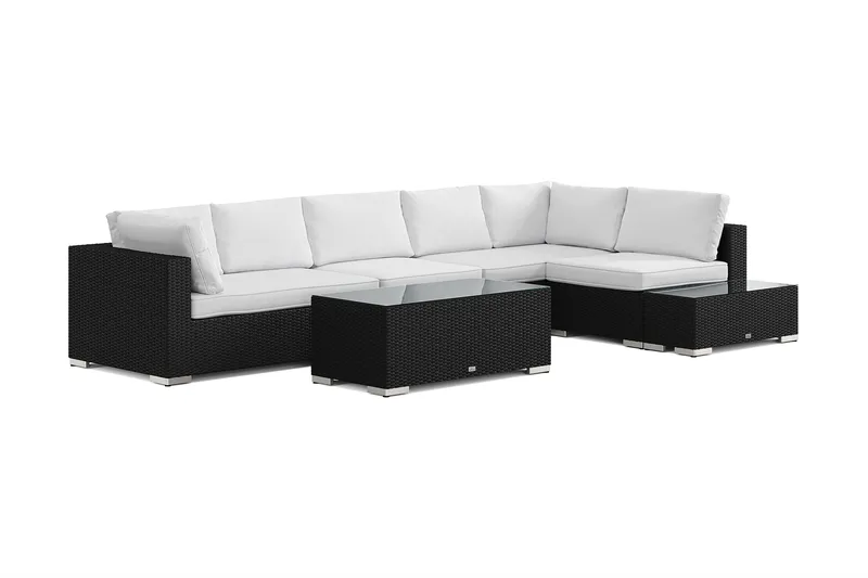 Bahamas utesofa 6-seters vendbar sjeselong med avslutning og bord, Svart