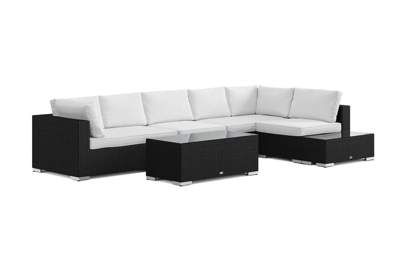 Bahamas utesofa 6-seters vendbar sjeselong med avslutning og bord, Svart