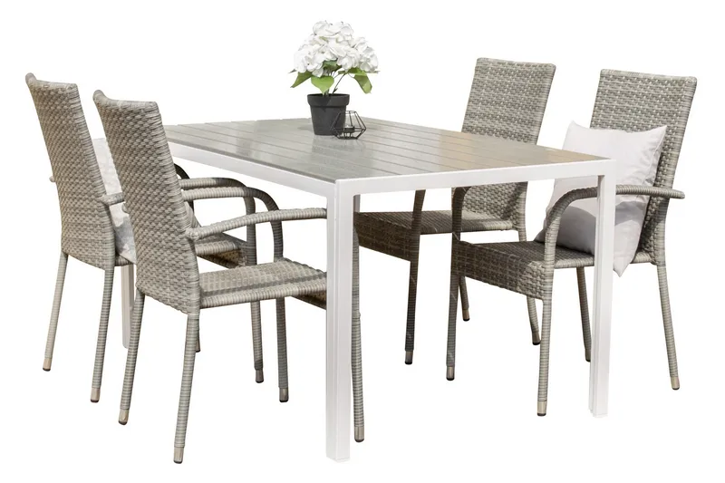 Break Spisegruppe + 4 stoler, Grå/Hvit