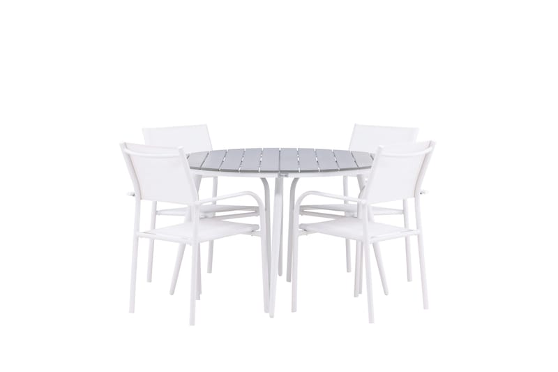 Break Spisegruppe 120 cm Rund med 4 Santorini Stoler, Grå