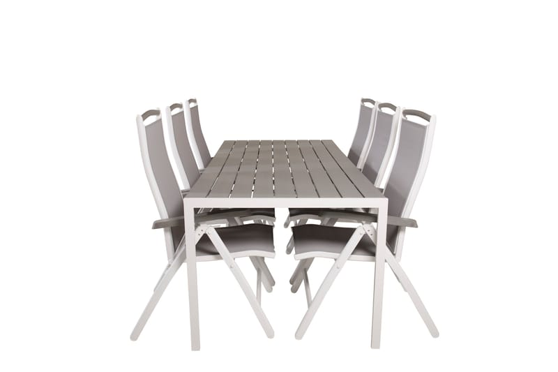 Break Spisegruppe 205 cm + 6 Albany Positionsstoler, Grå / Hvit