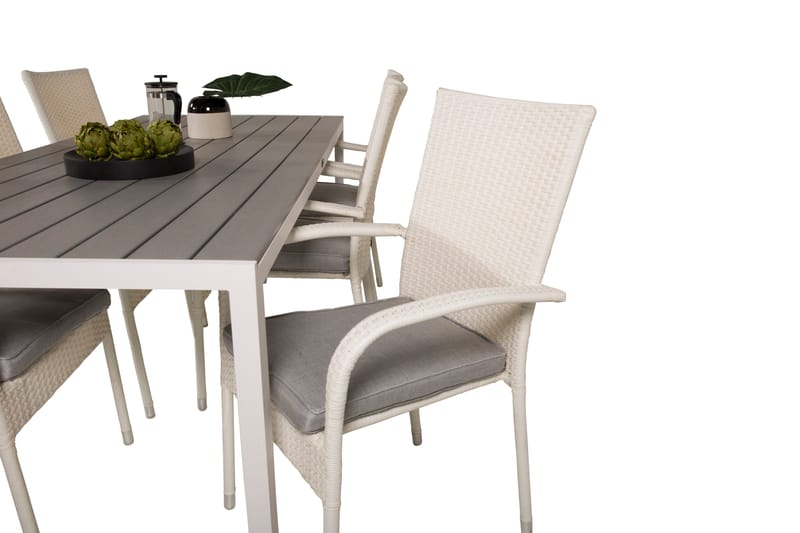 Break Spisegruppe 205 cm + 6 Anna Spisestoler - Grå / Hvit - Hagemøbler & utemiljø - Hagegruppe - Spisegrupper hage