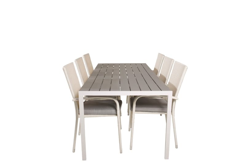 Break Spisegruppe 205 cm + 6 Anna Spisestoler, Grå / Hvit