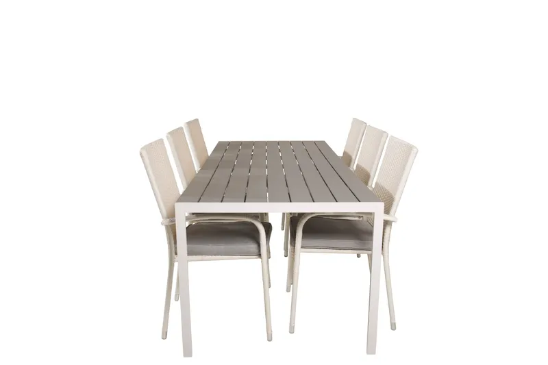 Break Spisegruppe 205 cm + 6 Anna Spisestoler, Grå / Hvit