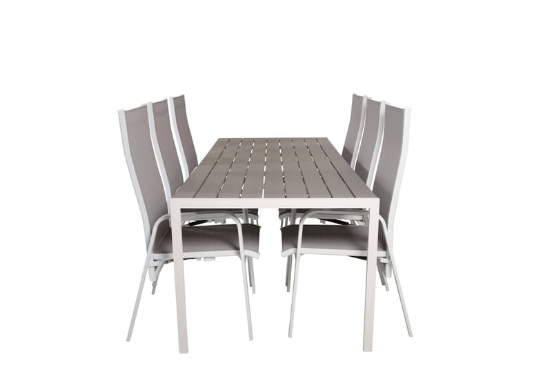 Break Spisegruppe 205 cm + 6 Copacabana Reclinerstoler, Grå / Hvit