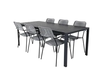 Break Spisegruppe 205cm + 6 Lindos Karmstoler Svart/Grå - Venture Home - Hagemøbler & utemiljø - Hagegruppe - Spisegrupper hage