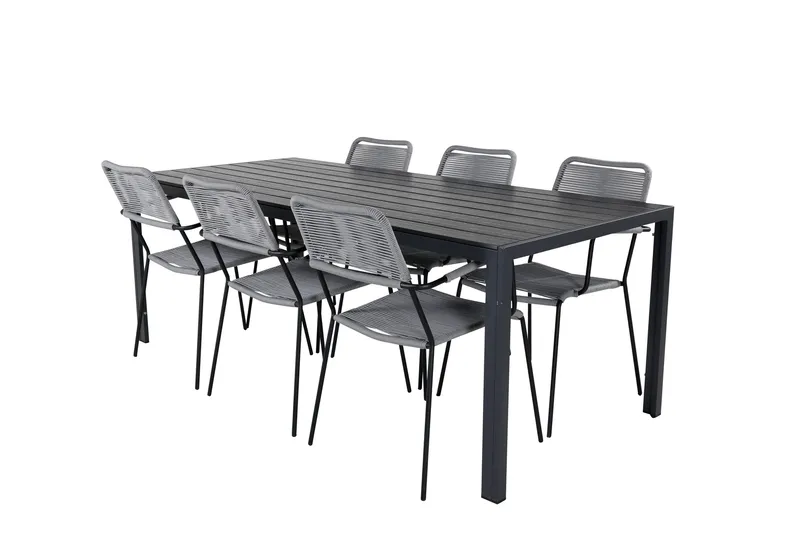 Break Spisegruppe 205cm + 6 Lindos Karmstoler Svart/Grå - Venture Home - Hagemøbler & utemiljø - Hagegruppe - Spisegrupper hage