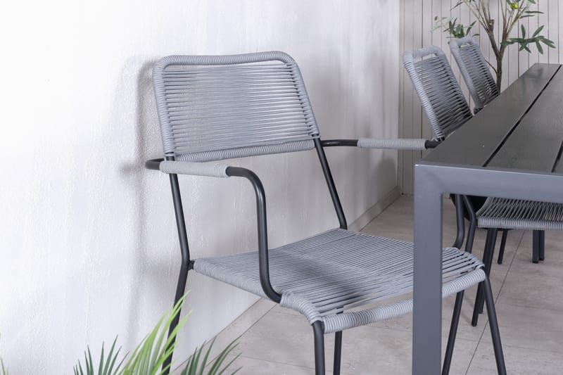 Break Spisegruppe 205cm + 6 Lindos Karmstoler Svart/Grå - Venture Home - Hagemøbler & utemiljø - Hagegruppe - Spisegrupper hage