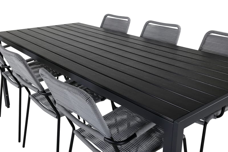 Break Spisegruppe 205cm + 6 Lindos Karmstoler Svart/Grå - Venture Home - Hagemøbler & utemiljø - Hagegruppe - Spisegrupper hage