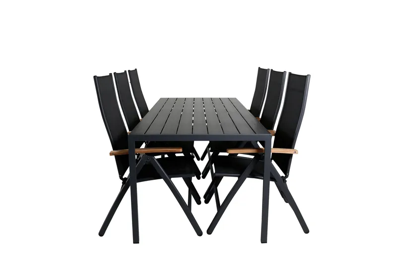 Break Spisegruppe 205cm + 6 Panama Posisjonsstoler Svart/Grå, Venture Home