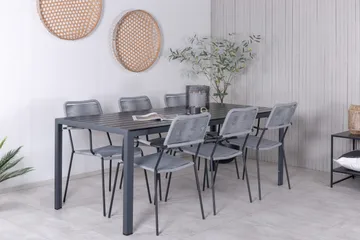 Break Spisegruppe 205cm + 6 Lindos Karmstoler Svart/Grå - Venture Home - Hagemøbler & utemiljø - Hagegruppe - Spisegrupper hage