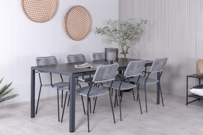 Break Spisegruppe 205cm + 6 Lindos Karmstoler Svart/Grå - Venture Home - Hagemøbler & utemiljø - Hagegruppe - Spisegrupper hage