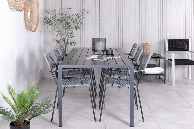 Break Spisegruppe 205cm + 6 Lindos Karmstoler Svart/Grå - Venture Home - Hagemøbler & utemiljø - Hagegruppe - Spisegrupper hage
