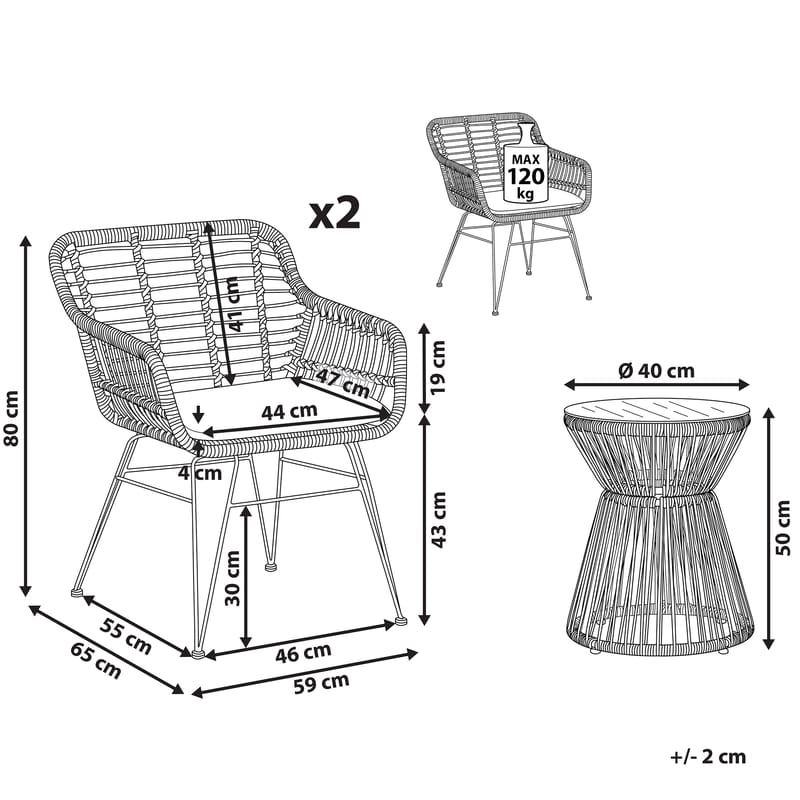 Cafégruppe Trestina - Naturlig - Hagemøbler & utemiljø - Hagegruppe - Cafemøbler & cafesett