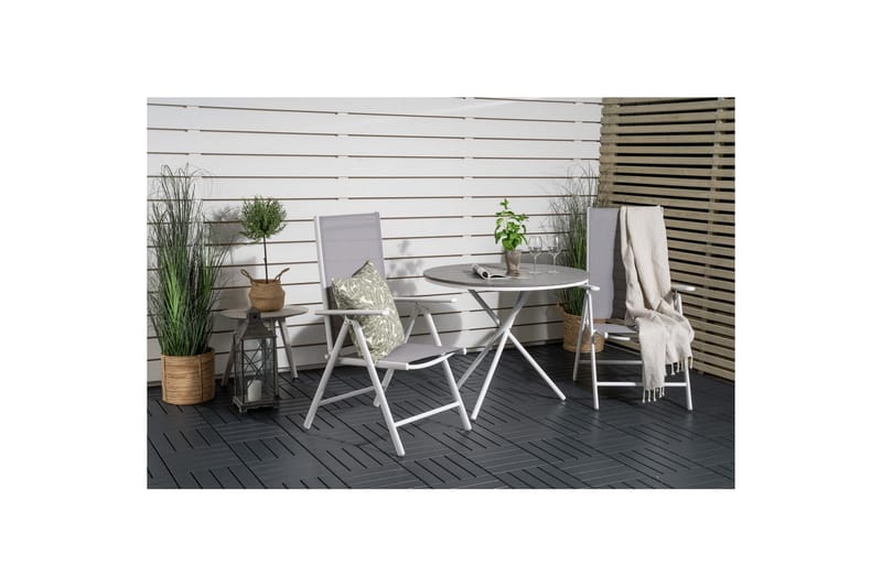 Cafésett Parma Rundt Ø90 cm + 2 Break Posisjonsstoler Hvit/G - Venture Home - Hagemøbler & utemiljø - Hagegruppe - Cafemøbler & cafesett