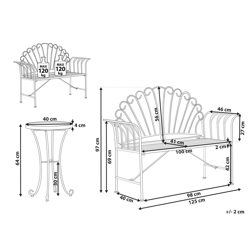 Caféssett utendørs Cavinia Jern - Rød - Hagemøbler & utemiljø - Hagegruppe - Cafemøbler & cafesett