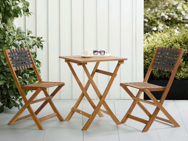 Caféssett utendørs Coniolo akasietre - Brun/svart - Hagemøbler & utemiljø - Hagegruppe - Cafemøbler & cafesett