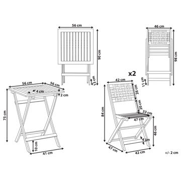 Caféssett utendørs Coniolo akasietre - Brun/svart - Hagemøbler & utemiljø - Hagegruppe - Cafemøbler & cafesett