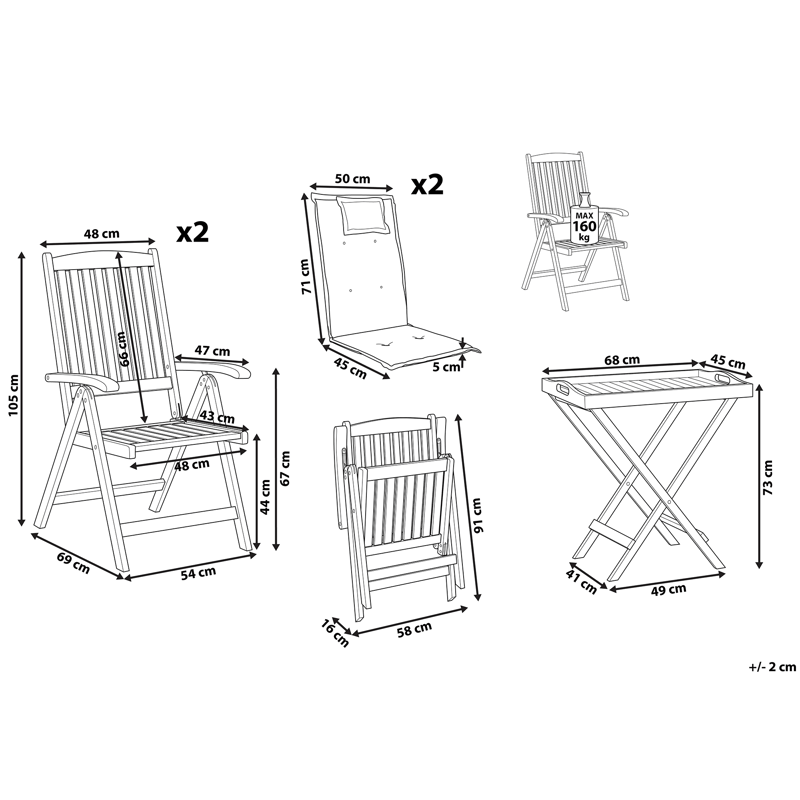 Caféssett utendørs Java Premium akasietre - Brun/rød - Hagemøbler & utemiljø - Hagegruppe - Cafemøbler & cafesett