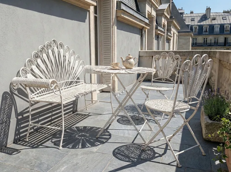 Caféssett utendørs med benk Pavia Jern - Hvit - Hagemøbler & utemiljø - Hagegruppe - Cafemøbler & cafesett