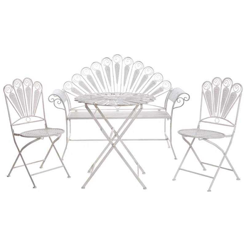Caféssett utendørs med benk Pavia Jern, Hvit