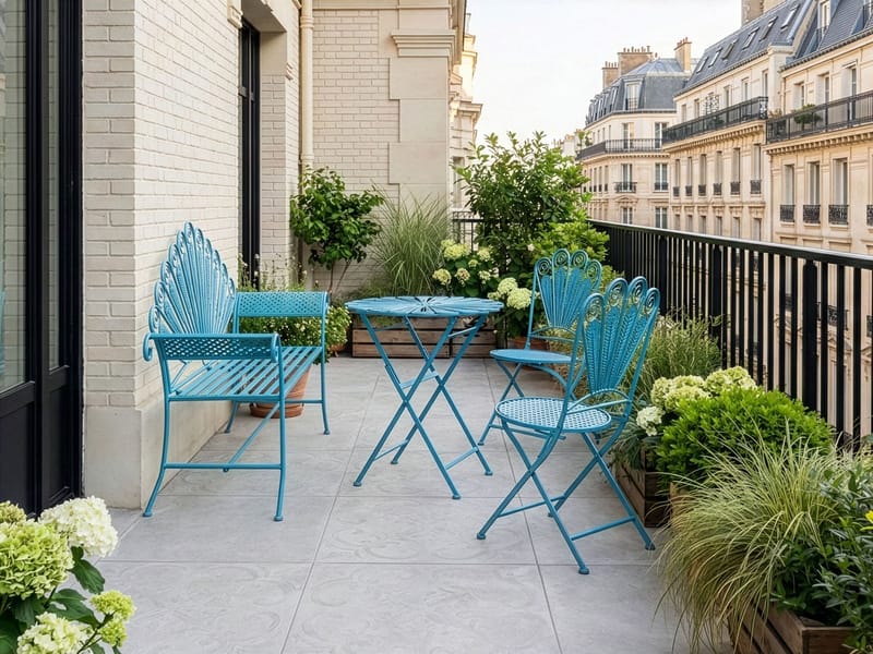 Caféssett utendørs med benk Pavia Jern - Blå - Hagemøbler & utemiljø - Hagegruppe - Cafemøbler & cafesett