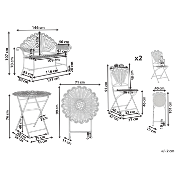 Caféssett utendørs med benk Pavia Jern - Hvit - Hagemøbler & utemiljø - Hagegruppe - Cafemøbler & cafesett