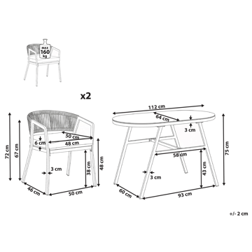 Caféssett utendørs Muros Stål - Grå/Beige - Hagemøbler & utemiljø - Hagegruppe - Cafemøbler & cafesett