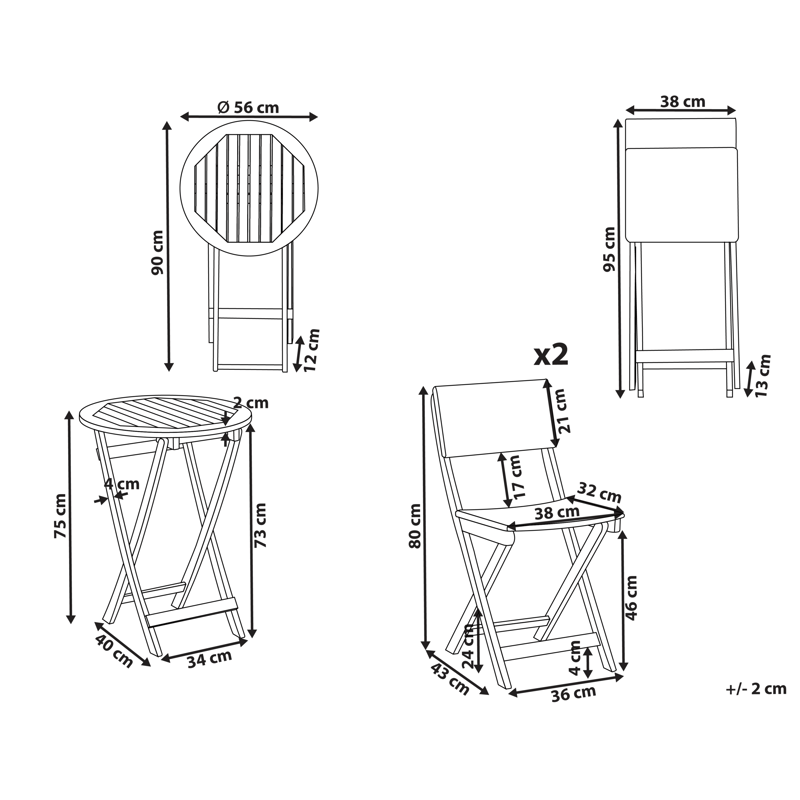 Caféssett utendørs Rivarotta akasietre - Brun/svart - Hagemøbler & utemiljø - Hagegruppe - Cafemøbler & cafesett