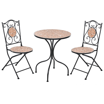 Caféssett utendørs sammenleggbar Adrano Jern - Svart/Brun/Oransje - Hagemøbler & utemiljø - Hagegruppe - Cafemøbler & cafesett