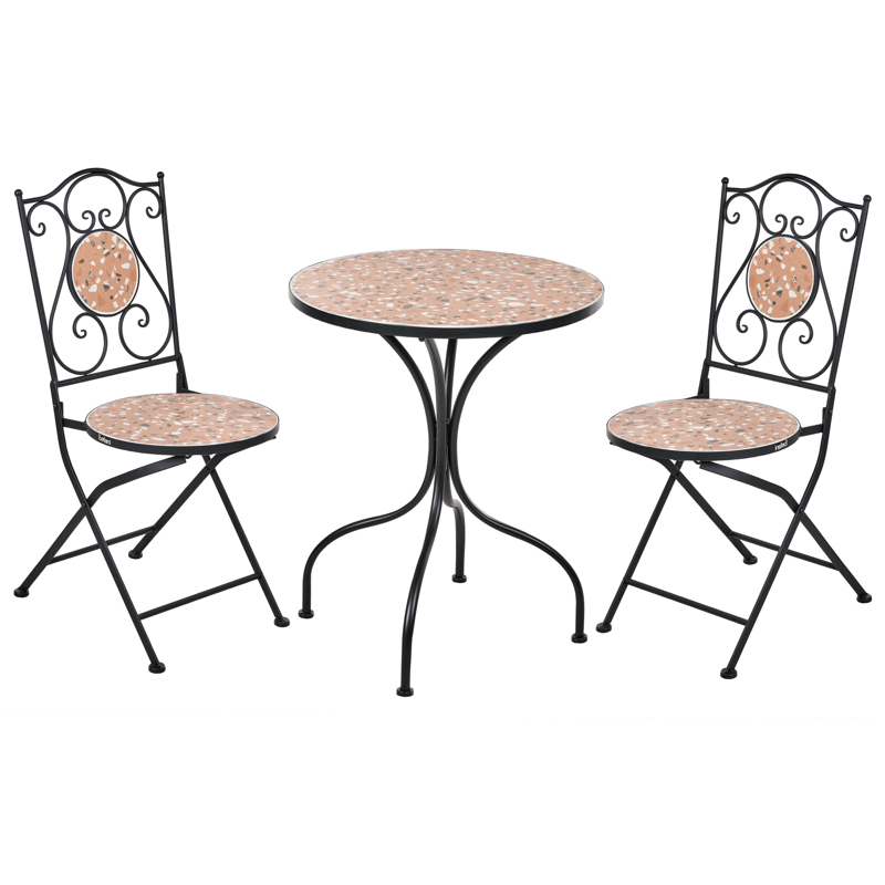 Caféssett utendørs sammenleggbar Adrano Jern - Svart/Brun/Oransje - Hagemøbler & utemiljø - Hagegruppe - Cafemøbler & cafesett