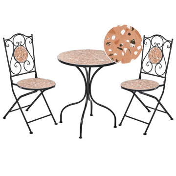 Caféssett utendørs sammenleggbar Adrano Jern - Svart/Brun/Oransje - Hagemøbler & utemiljø - Hagegruppe - Cafemøbler & cafesett