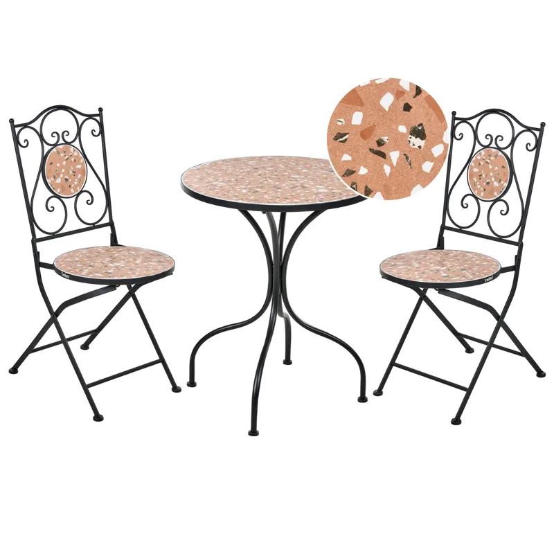 Caféssett utendørs sammenleggbar Adrano Jern, Svart/Brun/Oransje