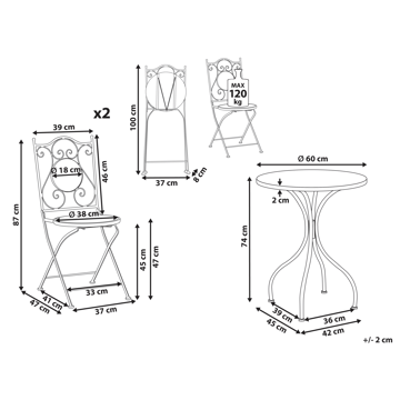 Caféssett utendørs sammenleggbar Adrano Jern - Svart/Brun/Oransje - Hagemøbler & utemiljø - Hagegruppe - Cafemøbler & cafesett