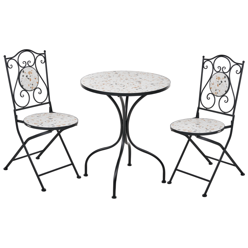 Caféssett utendørs sammenleggbar Artena Jern - Svart/Hvit - Hagemøbler & utemiljø - Hagegruppe - Cafemøbler & cafesett