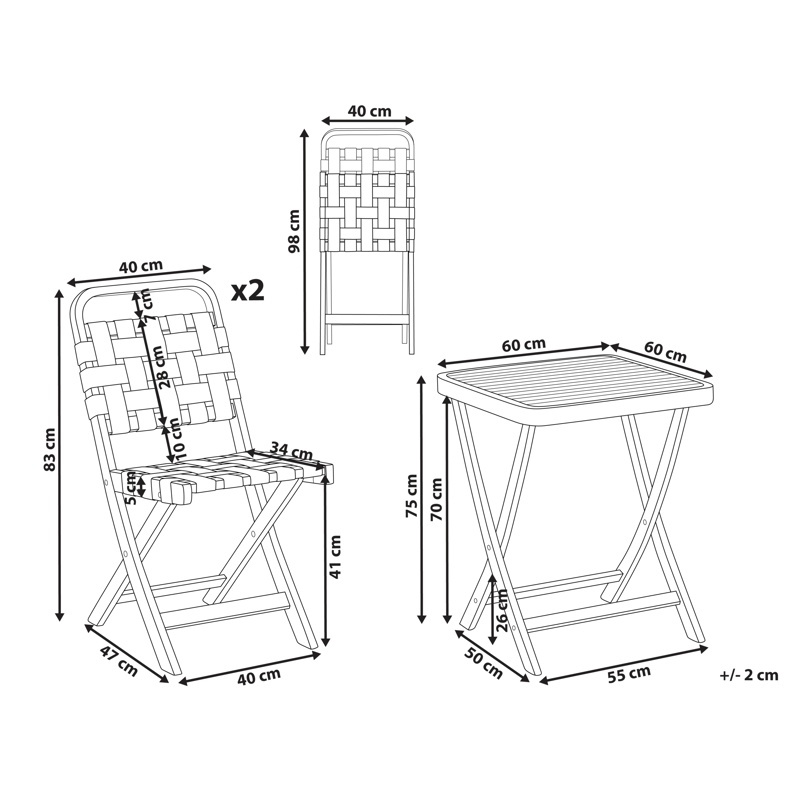 Caféssett utendørs sammenleggbar Calciano akasietre - Brun/beige - Hagemøbler & utemiljø - Hagegruppe - Cafemøbler & cafesett