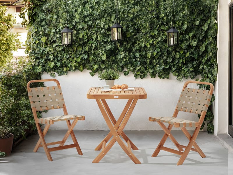 Caféssett utendørs sammenleggbar Calciano akasietre - Brun/beige - Hagemøbler & utemiljø - Hagegruppe - Cafemøbler & cafesett