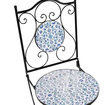 Caféssett utendørs sammenleggbar Chapeco Jern - Svart/blå/hvit - Hagemøbler & utemiljø - Hagegruppe - Cafemøbler & cafesett