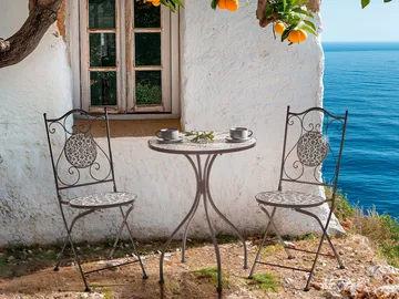 Caféssett utendørs sammenleggbar Chapeco Jern - Svart/blå/hvit - Hagemøbler & utemiljø - Hagegruppe - Cafemøbler & cafesett