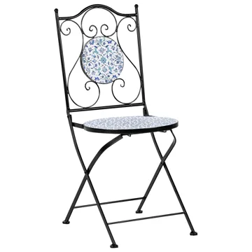 Caféssett utendørs sammenleggbar Chapeco Jern - Svart/blå/hvit - Hagemøbler & utemiljø - Hagegruppe - Cafemøbler & cafesett