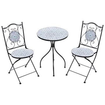 Caféssett utendørs sammenleggbar Chapeco Jern - Svart/blå/hvit - Hagemøbler & utemiljø - Hagegruppe - Cafemøbler & cafesett