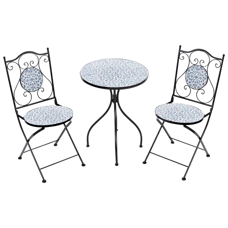 Caféssett utendørs sammenleggbar Chapeco Jern - Svart/blå/hvit - Hagemøbler & utemiljø - Hagegruppe - Cafemøbler & cafesett