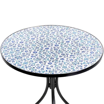 Caféssett utendørs sammenleggbar Chapeco Jern - Svart/blå/hvit - Hagemøbler & utemiljø - Hagegruppe - Cafemøbler & cafesett