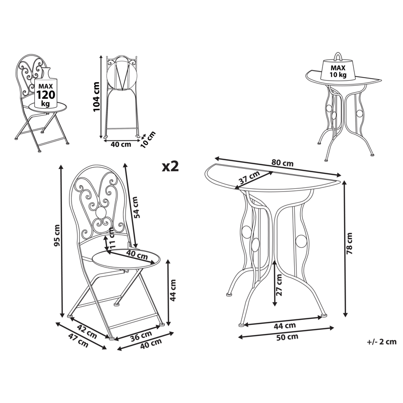 Caféssett utendørs sammenleggbar Coggia Jern - Beige - Hagemøbler & utemiljø - Hagegruppe - Cafemøbler & cafesett