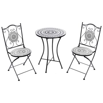 Caféssett utendørs sammenleggbar Comiso Jern - Svart/Hvit - Hagemøbler & utemiljø - Hagegruppe - Cafemøbler & cafesett